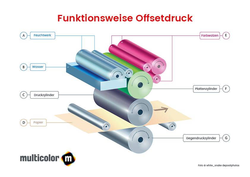 So funktioniert Offsetdruck - Infografik von der Onlinedruckerei Multicolor